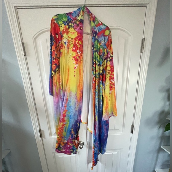 Colorful Floral Knit Kimono Large - Picture 3 of 5